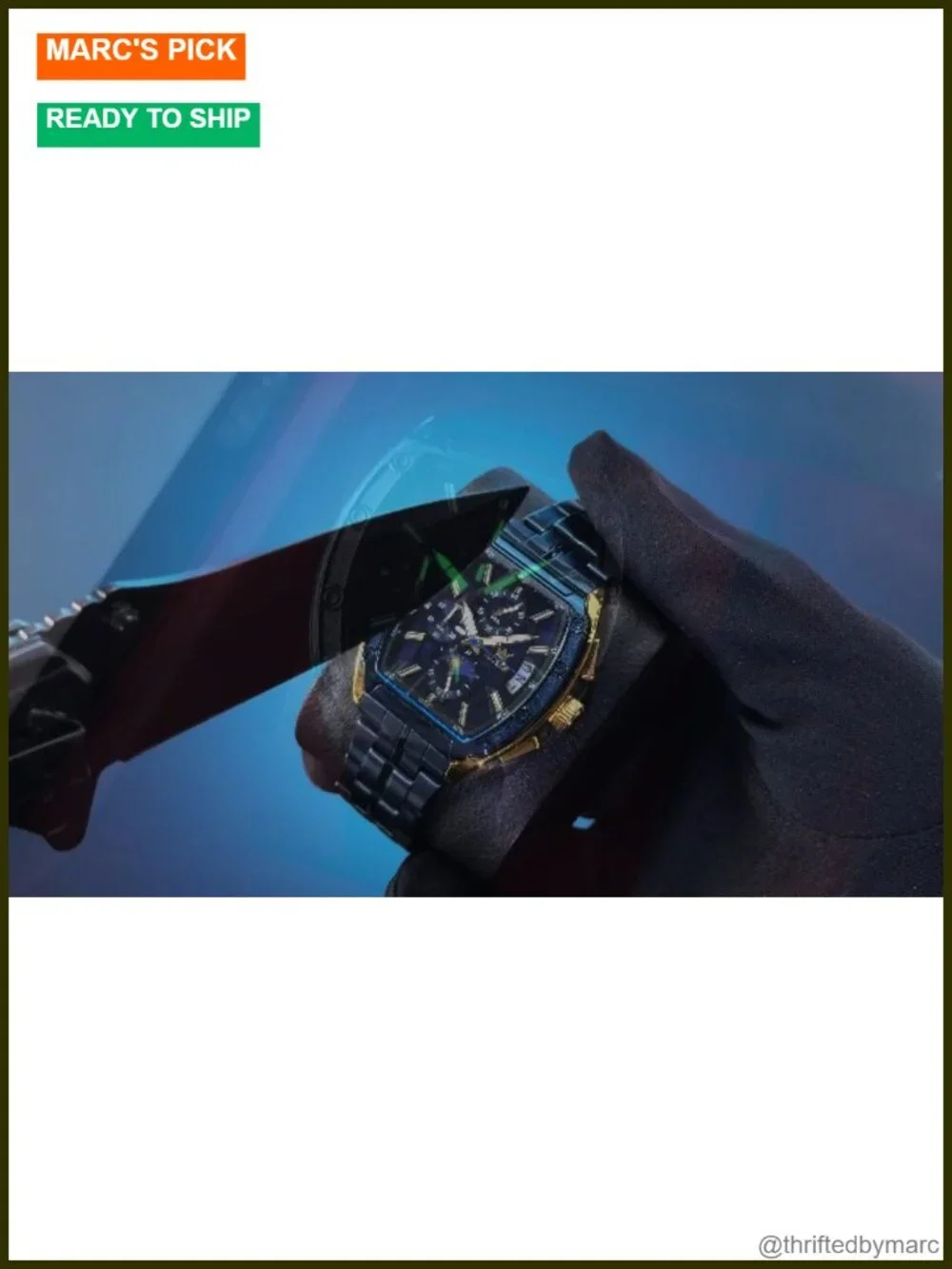 Men's Square Chronograph Quartz Watch with Stainless Steel or Leather Band Date